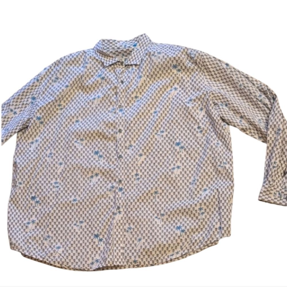 Tori Richard Pineapple Print Long Sleeve Button Down White Blue Palm Trees 2XL